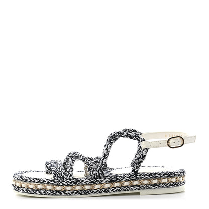 Chanel Lambskin Cord Chain CC Sandals 38 Black White 1 of 8