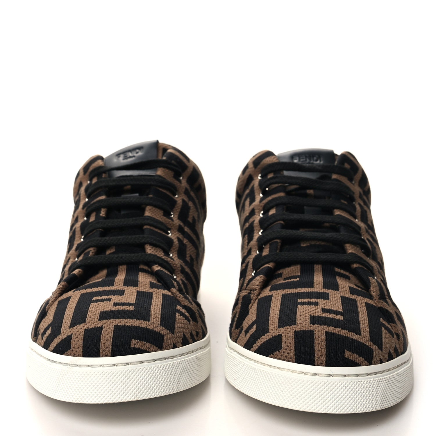 Fendi Tech Fabric FF Mens Lace Up Low Top Sneakers 8 Tobacco Black 2 of 8