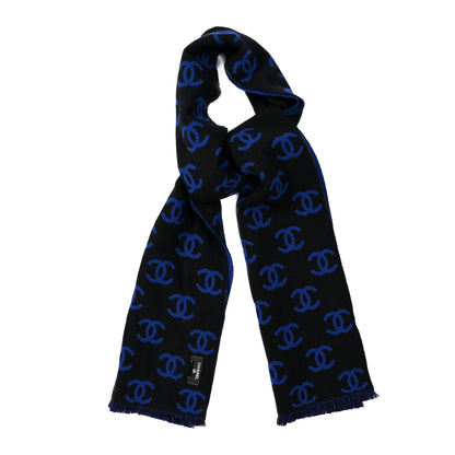 Chanel Wool Cashmere CC Scarf Blue Black 1 of 4