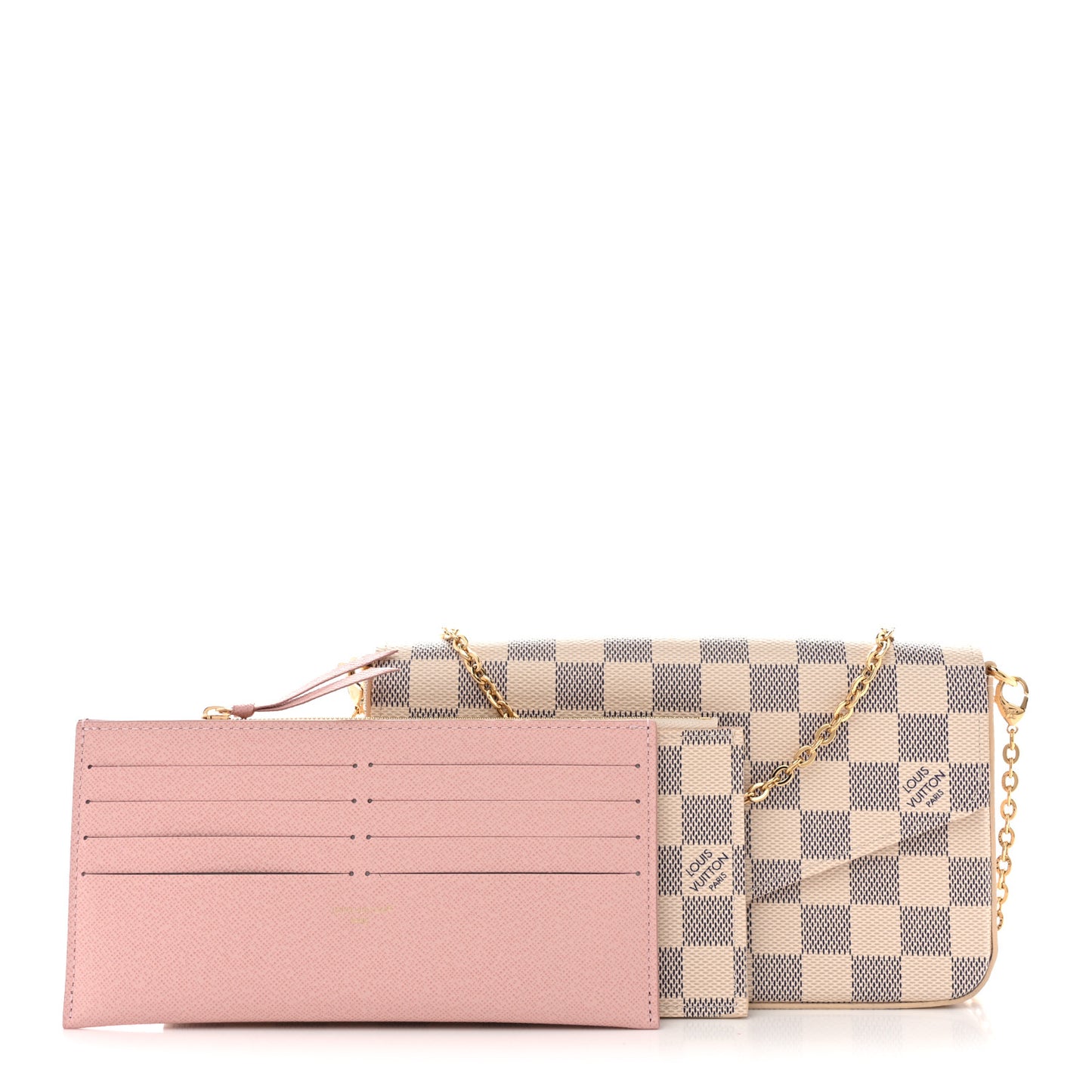 Damier Azur Pochette Felicie Chain Wallet Rose Ballerine