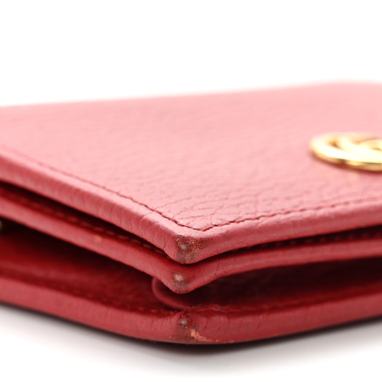 Pebbled Calfskin GG Marmont Card Case Hibiscus Red