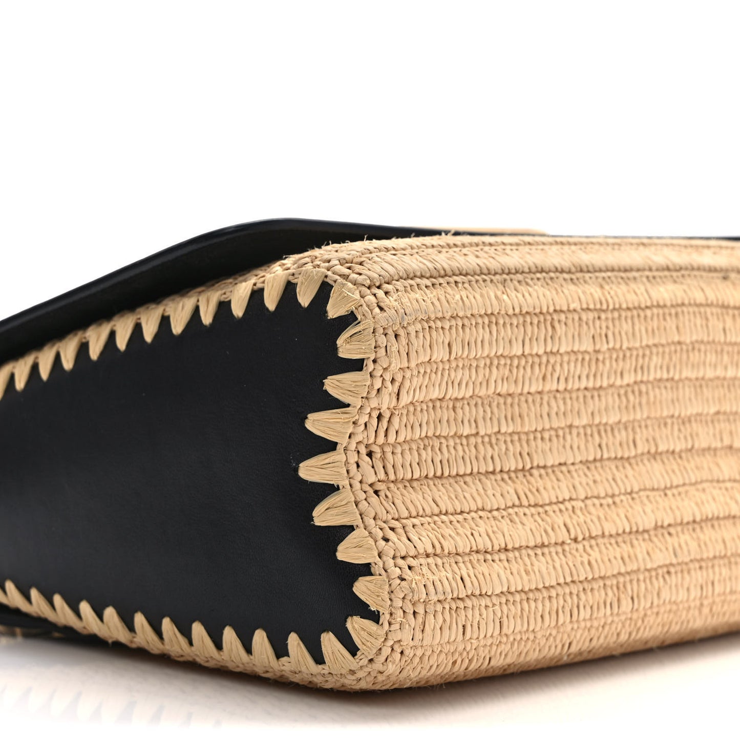 Calfskin Raffia Twist Shoulder Bag MM Black