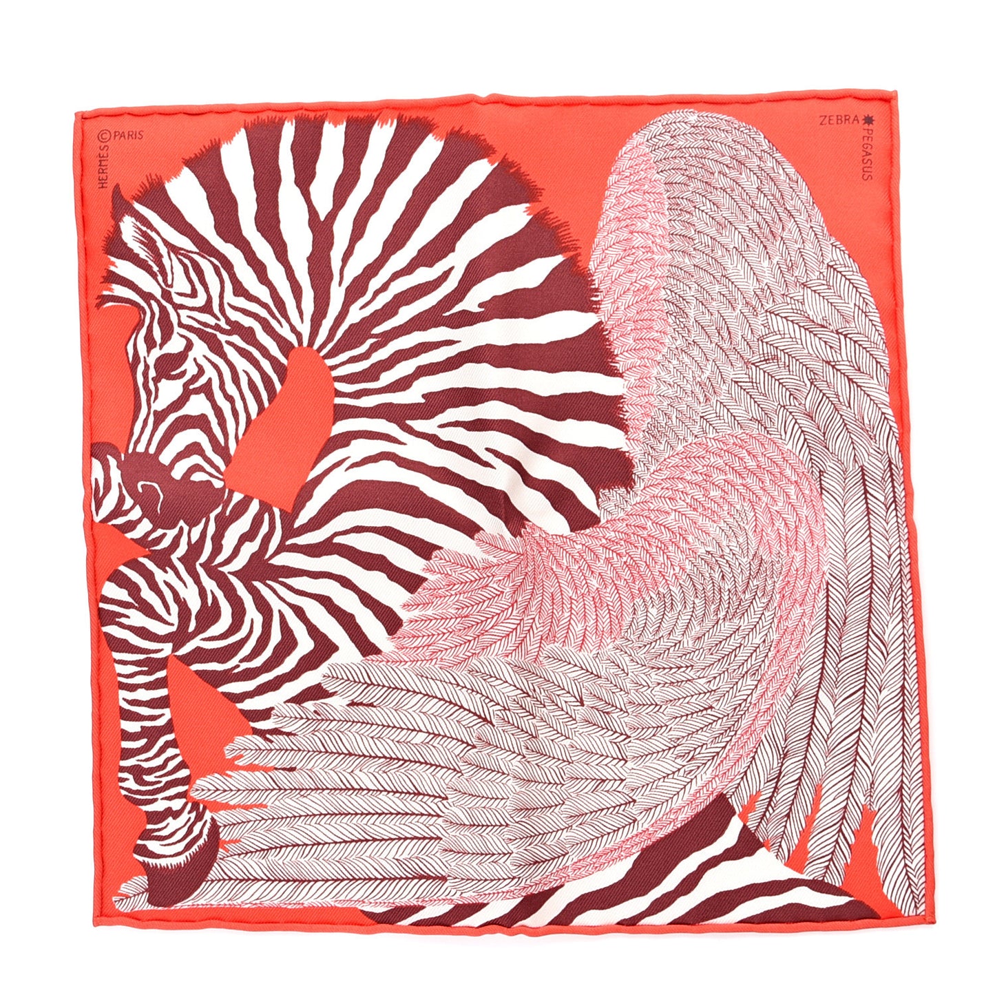 Silk Carre Zebra Pegasus Nano Scarf 20 Rouge Bordeaux Black