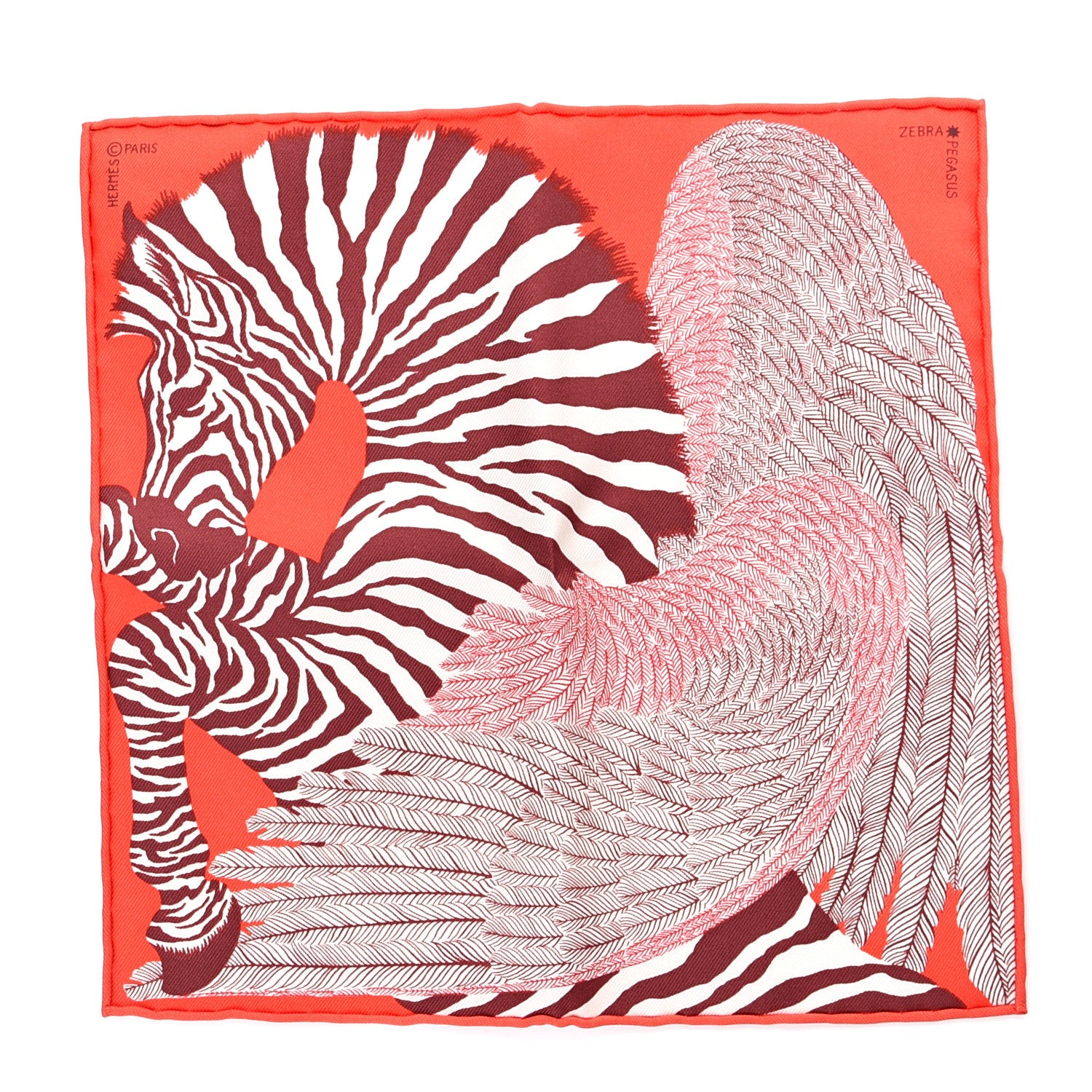 Hermes Silk Carre Zebra Pegasus Nano Scarf 20 Rouge Bordeaux Black 1 of 4