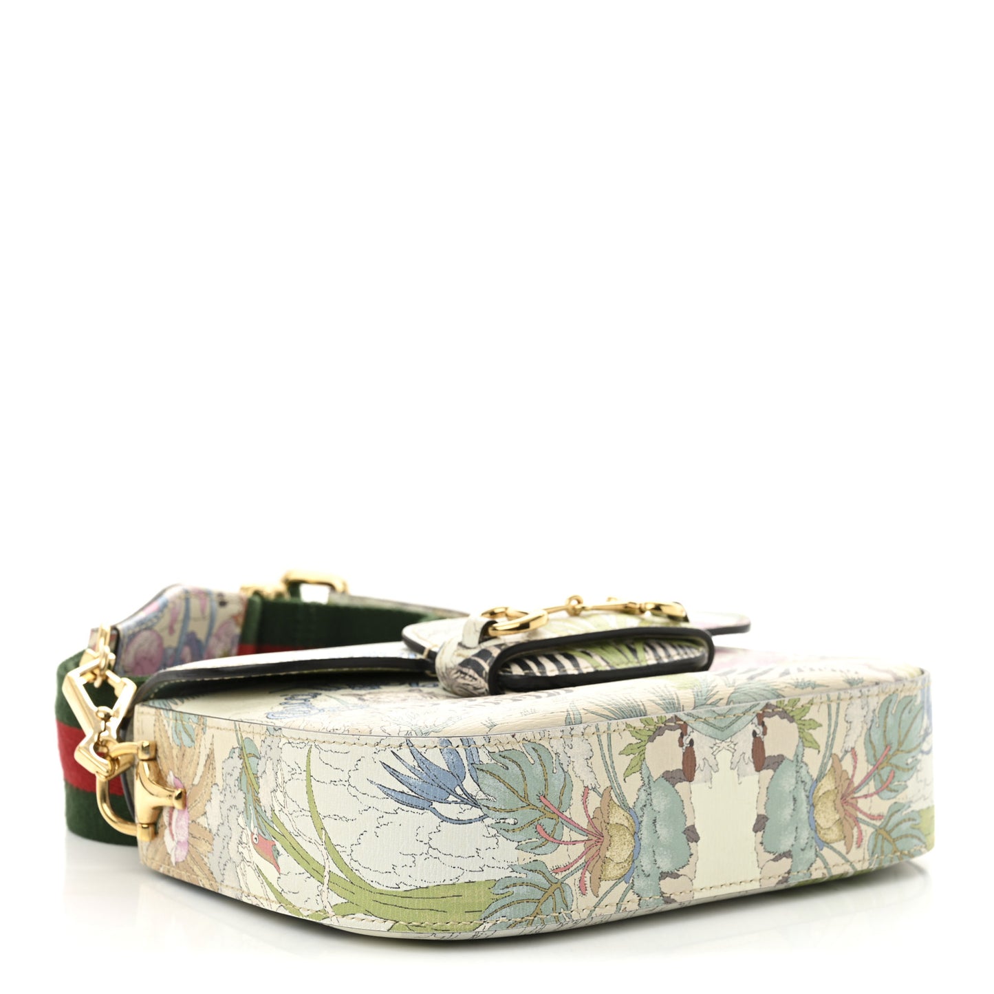 New Shangai Calfskin Tiger Savanah Web Mini Horsebit 1955 Shoulder Bag Chalky White Multicolor