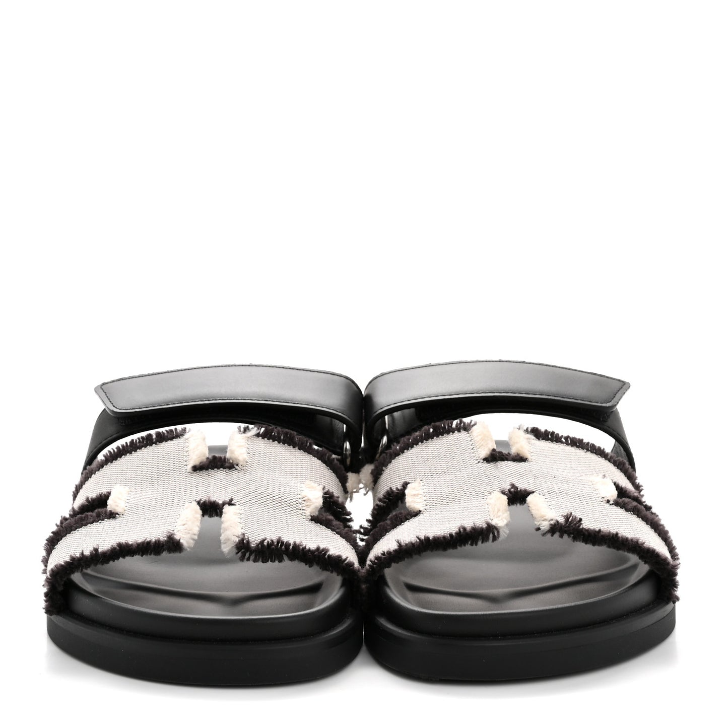 Techno Fringed H Canvas Caflskin Womens Chypre Sandals 36.5 Prunoir Black