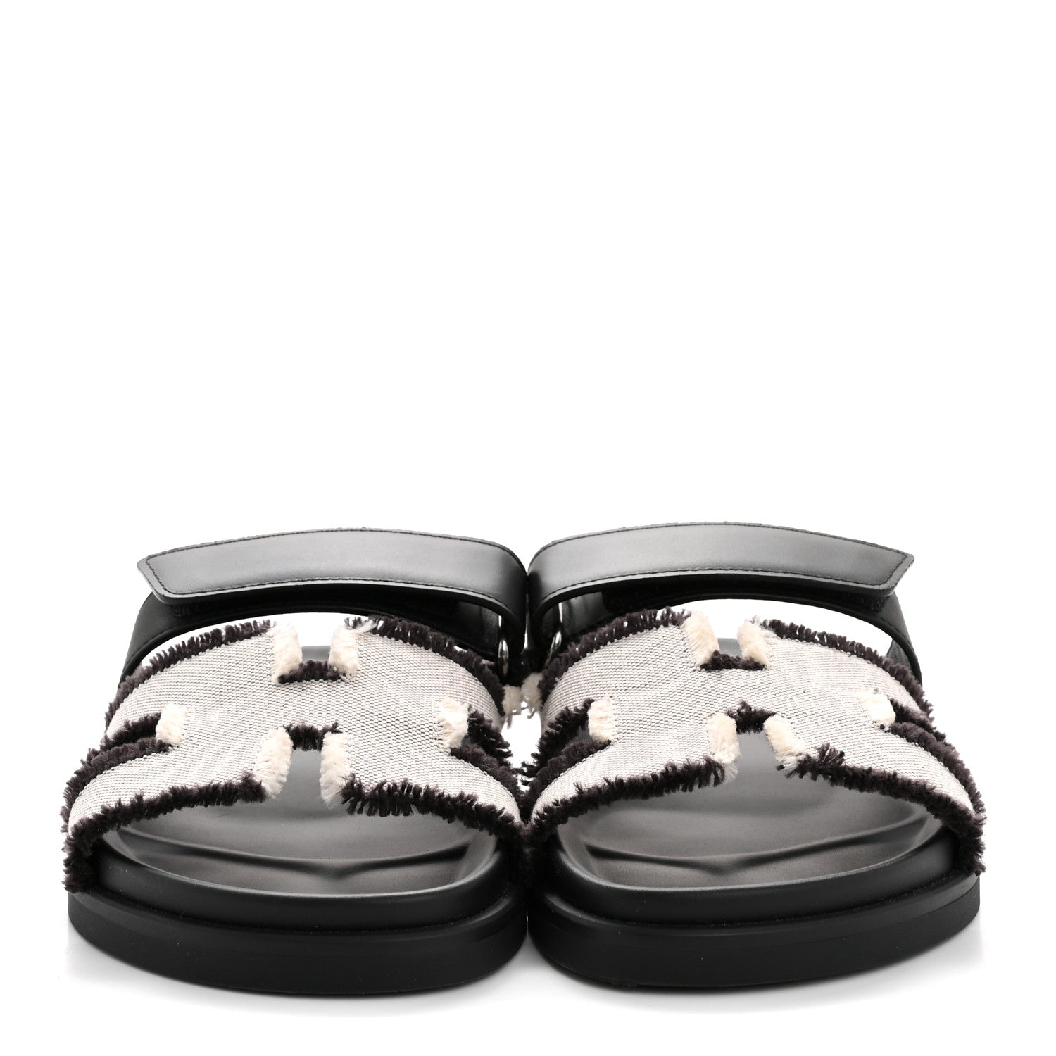 Hermes Techno Fringed H Canvas Caflskin Womens Chypre Sandals 36.5 Prunoir Black 3 of 10