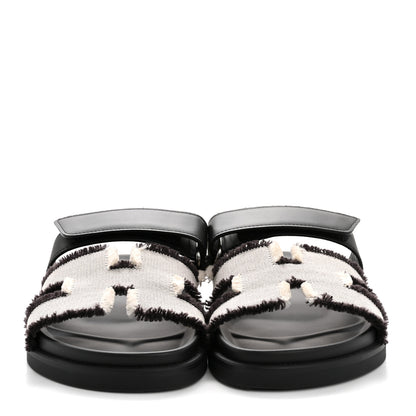 Hermes Techno Fringed H Canvas Caflskin Womens Chypre Sandals 36.5 Prunoir Black 3 of 10