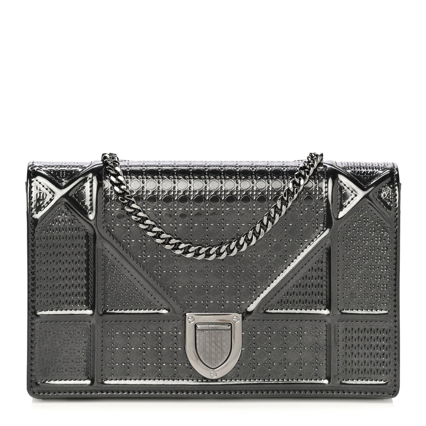 Metallic Patent Micro-Cannage Diorama Wallet on Chain Pouch Onyx Black