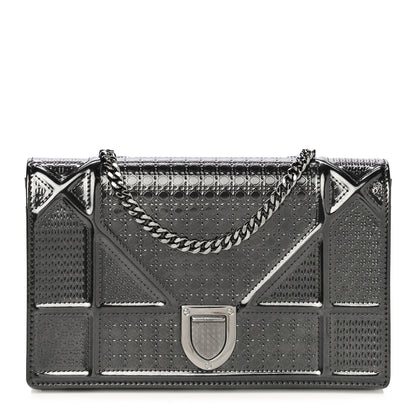 Christian Dior Metallic Patent Micro-Cannage Diorama Wallet on Chain Pouch Onyx Black 1 of 13