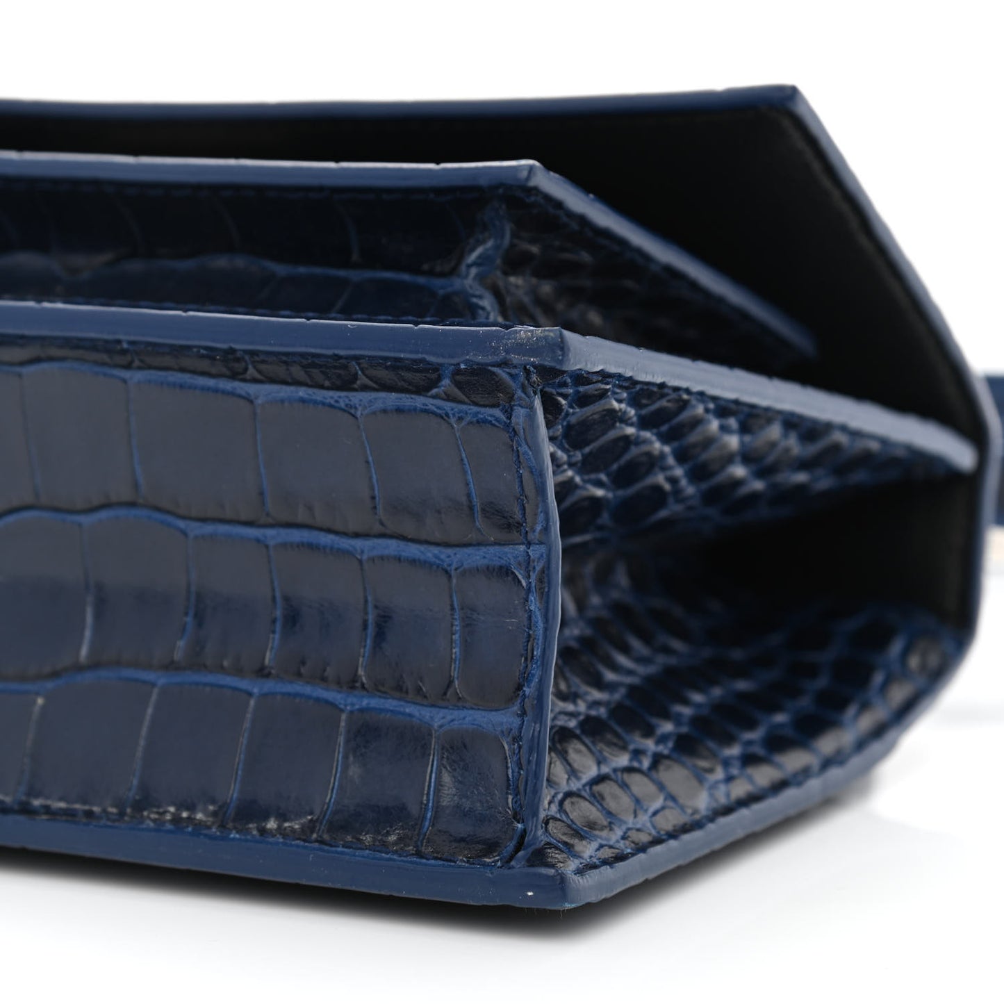 Shiny Calfskin Crocodile Embossed XS Sharp Top Handle Bag Navy