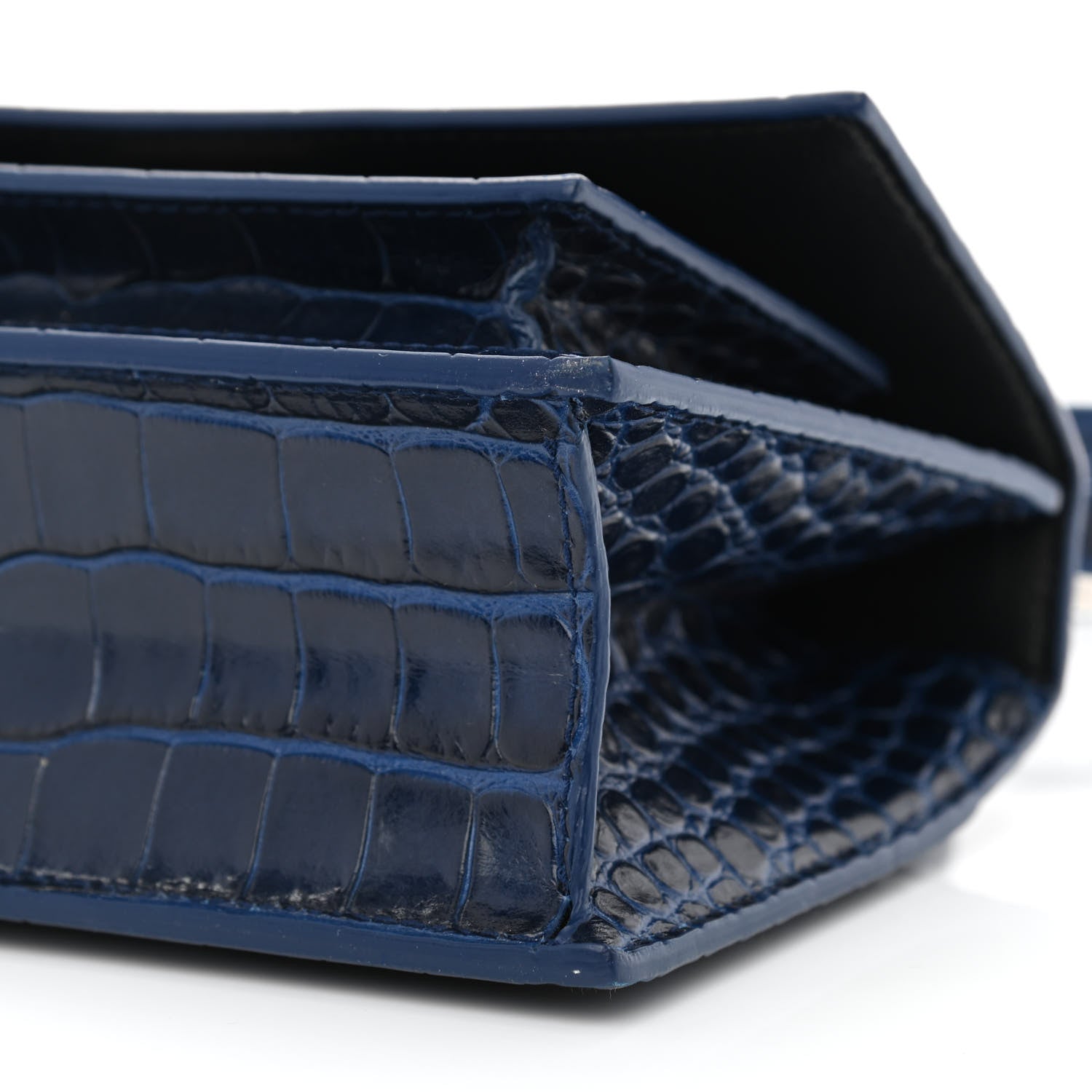 Balenciaga Shiny Calfskin Crocodile Embossed XS Sharp Top Handle Bag Navy 10 of 10