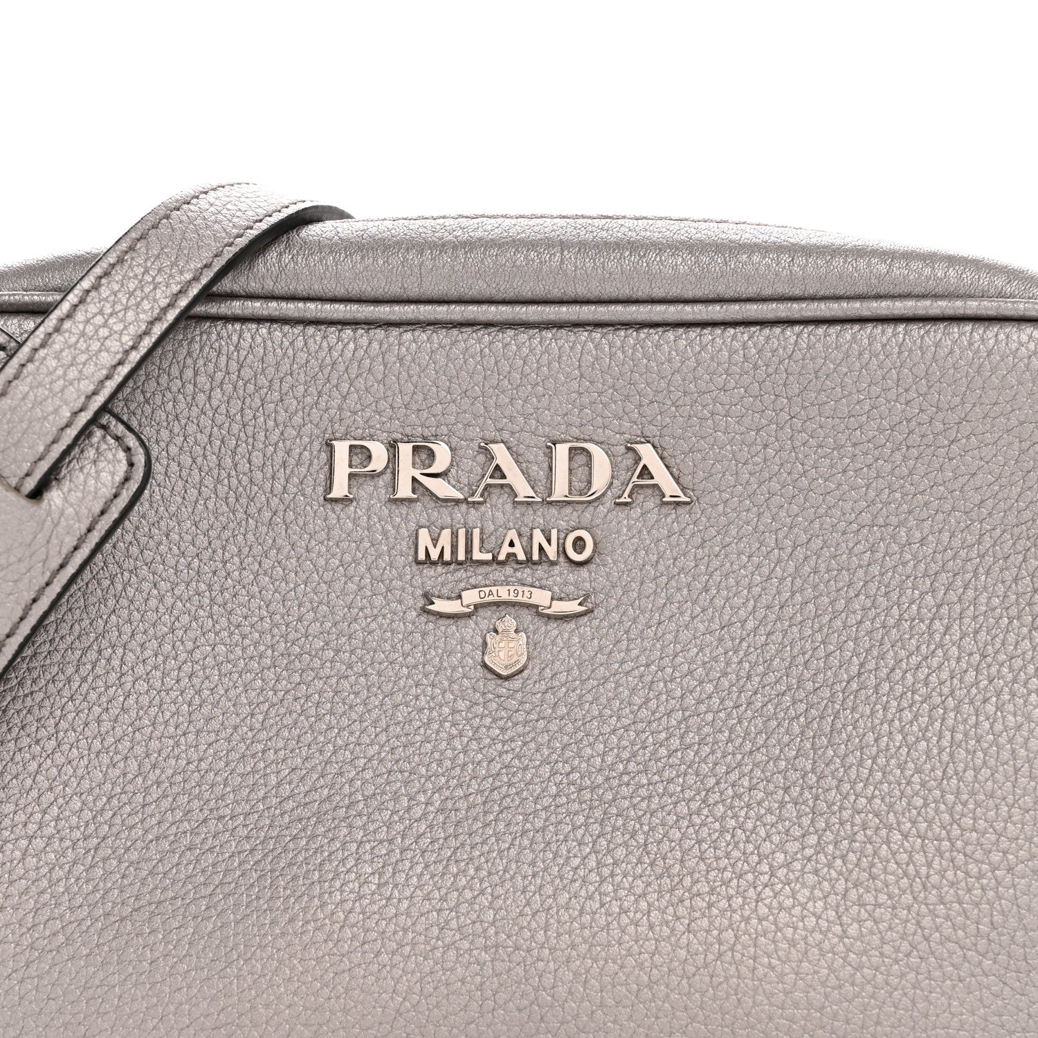 Prada Metallic Vitello Daino Camera Crossbody Bag Acciaio 9 of 12