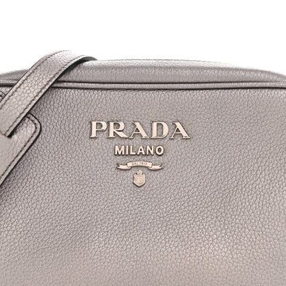 Prada Metallic Vitello Daino Camera Crossbody Bag Acciaio 9 of 12