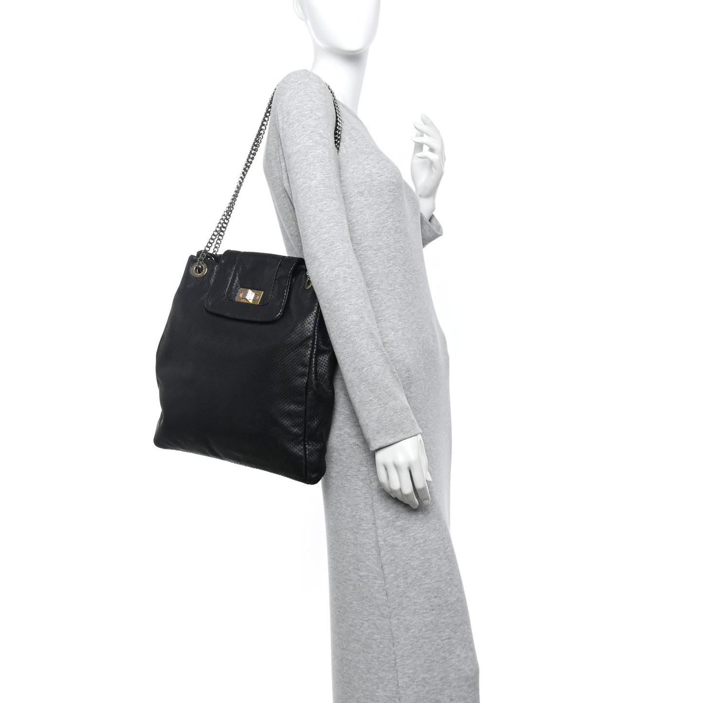 Calfskin Perforated Drill Tote Bag Black