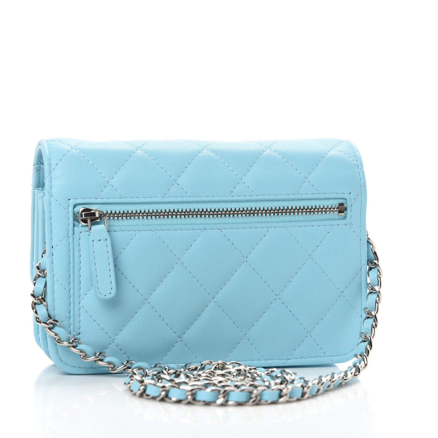 Lambskin Quilted Mini Wallet On Chain WOC Neon Blue