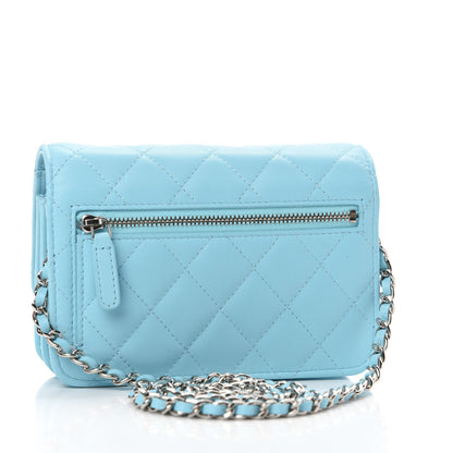 Chanel Lambskin Quilted Mini Wallet On Chain WOC Neon Blue 3 of 10