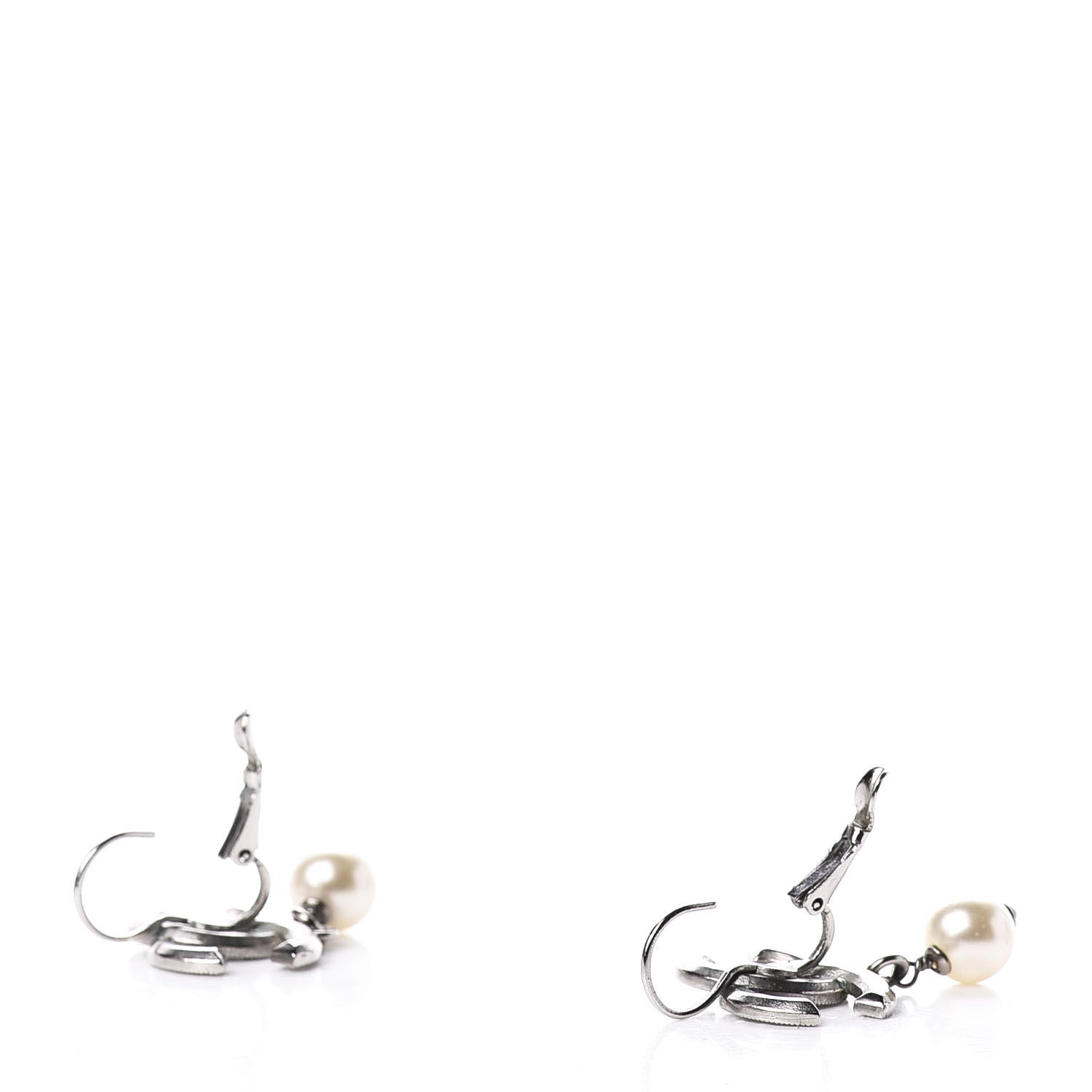 Chanel Baguette Crystal Pearl CC Drop Earrings Silver 4 of 4