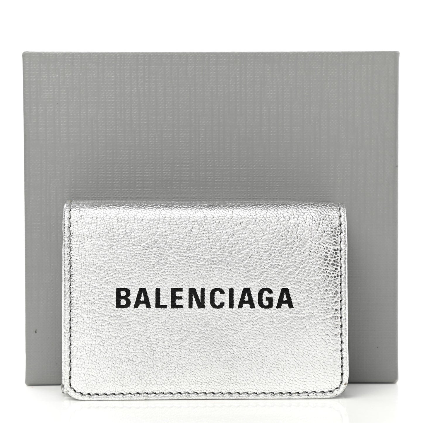 Metallic Goatskin Logo Mini Everyday Wallet Argent Black