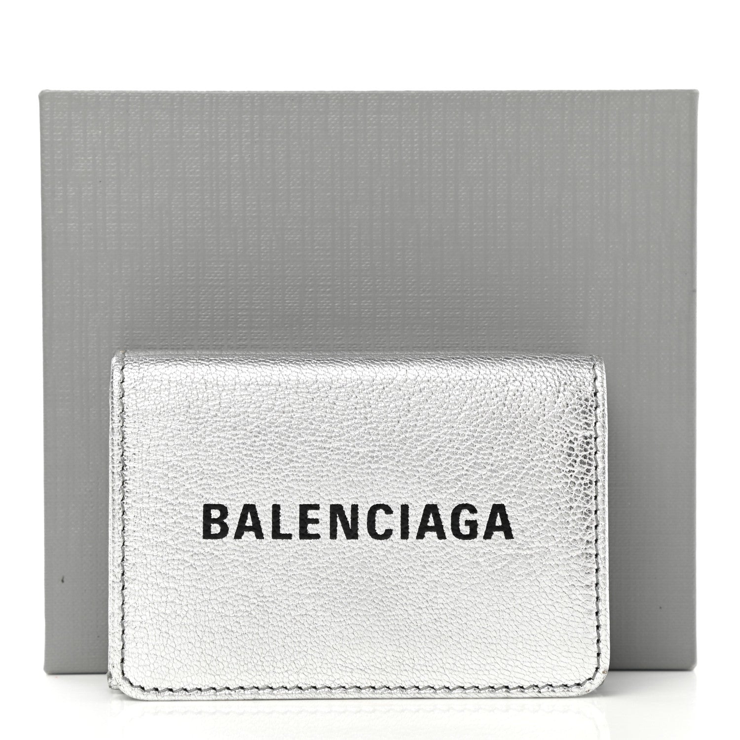 Balenciaga Metallic Goatskin Logo Mini Everyday Wallet Argent Black 11 of 11