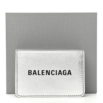 Balenciaga Metallic Goatskin Logo Mini Everyday Wallet Argent Black 11 of 11