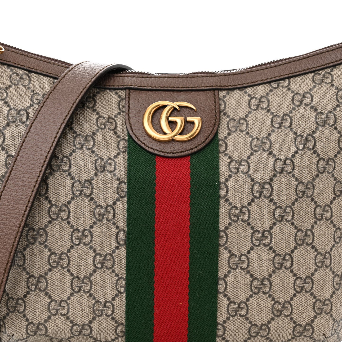 GG Supreme Monogram Web Small Ophidia Half Moon Hobo Brown