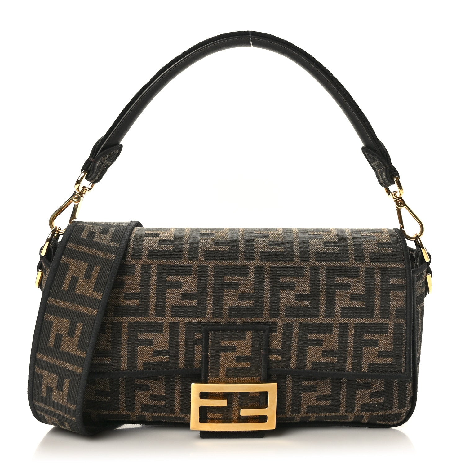 Fendi Fabric Jacquard FF 1974 Medium Baguette Tobacco Moro Black 1 of 9