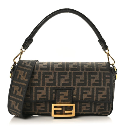 Fendi Fabric Jacquard FF 1974 Medium Baguette Tobacco Moro Black 1 of 9