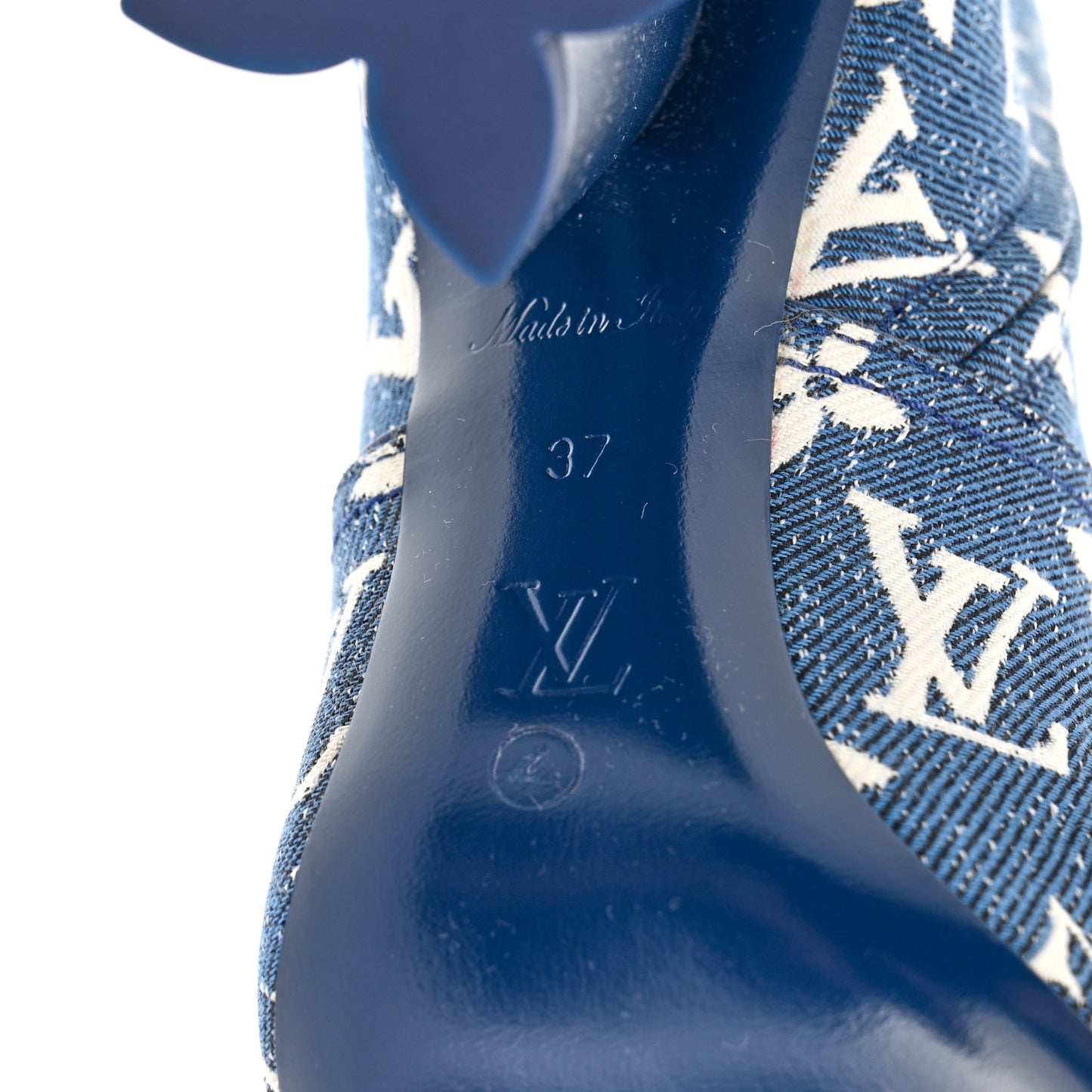 Denim Monogram Silhouette Ankle Boots 37 Navy Blue