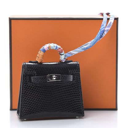 Hermes Lizard Mini Kelly Twilly Bag Charm Black 6 of 6