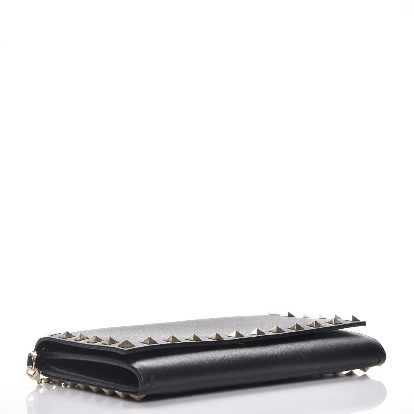 Vitello Small Rockstud Flap Wallet on Chain Black