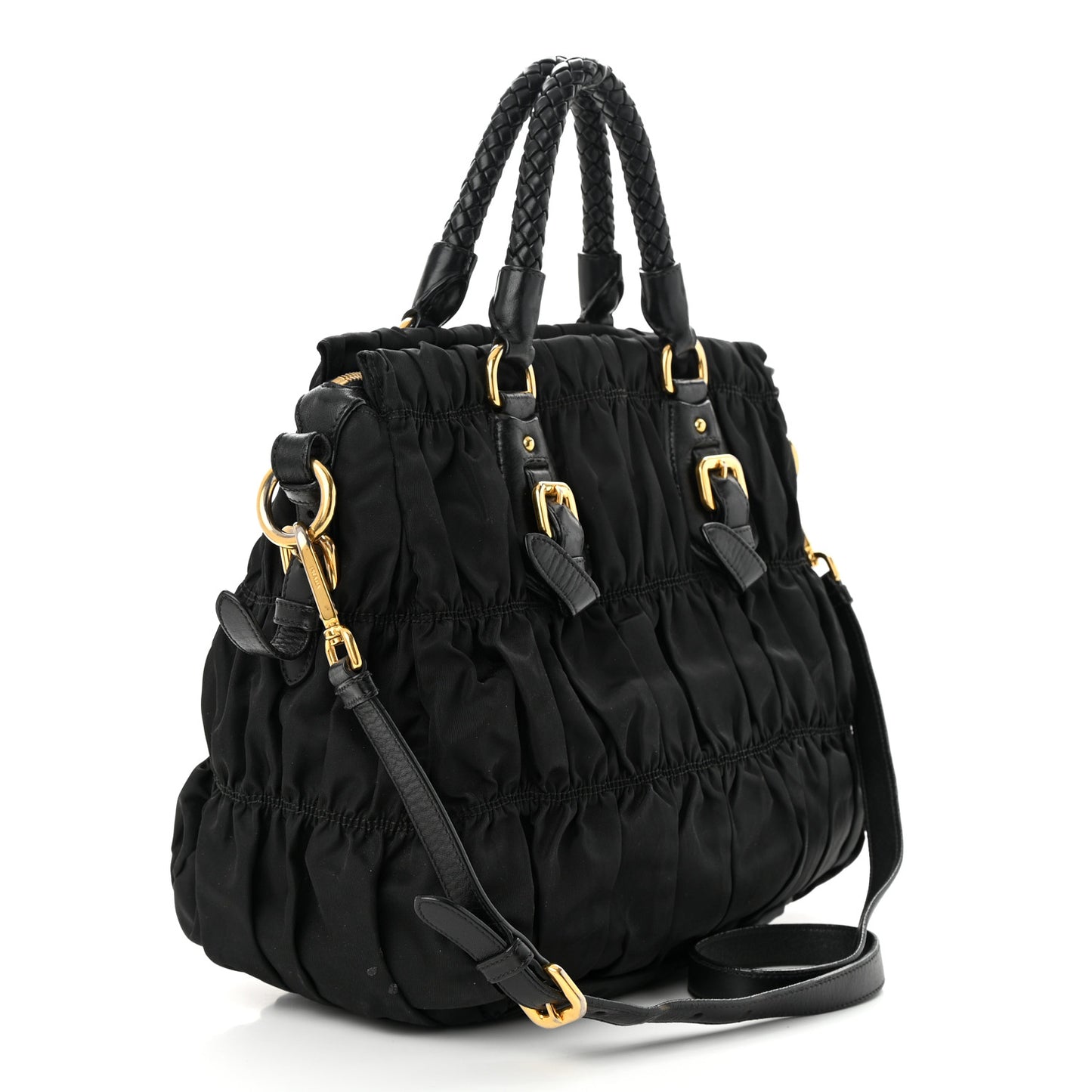 Tessuto Nylon Nappa Braided Gaufre Shopping Satchel Black