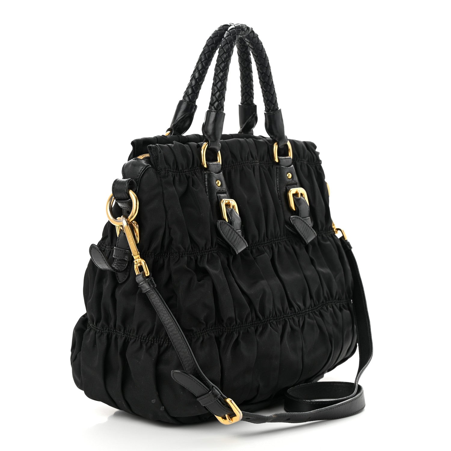 Prada Tessuto Nylon Nappa Braided Gaufre Shopping Satchel Black 3 of 12
