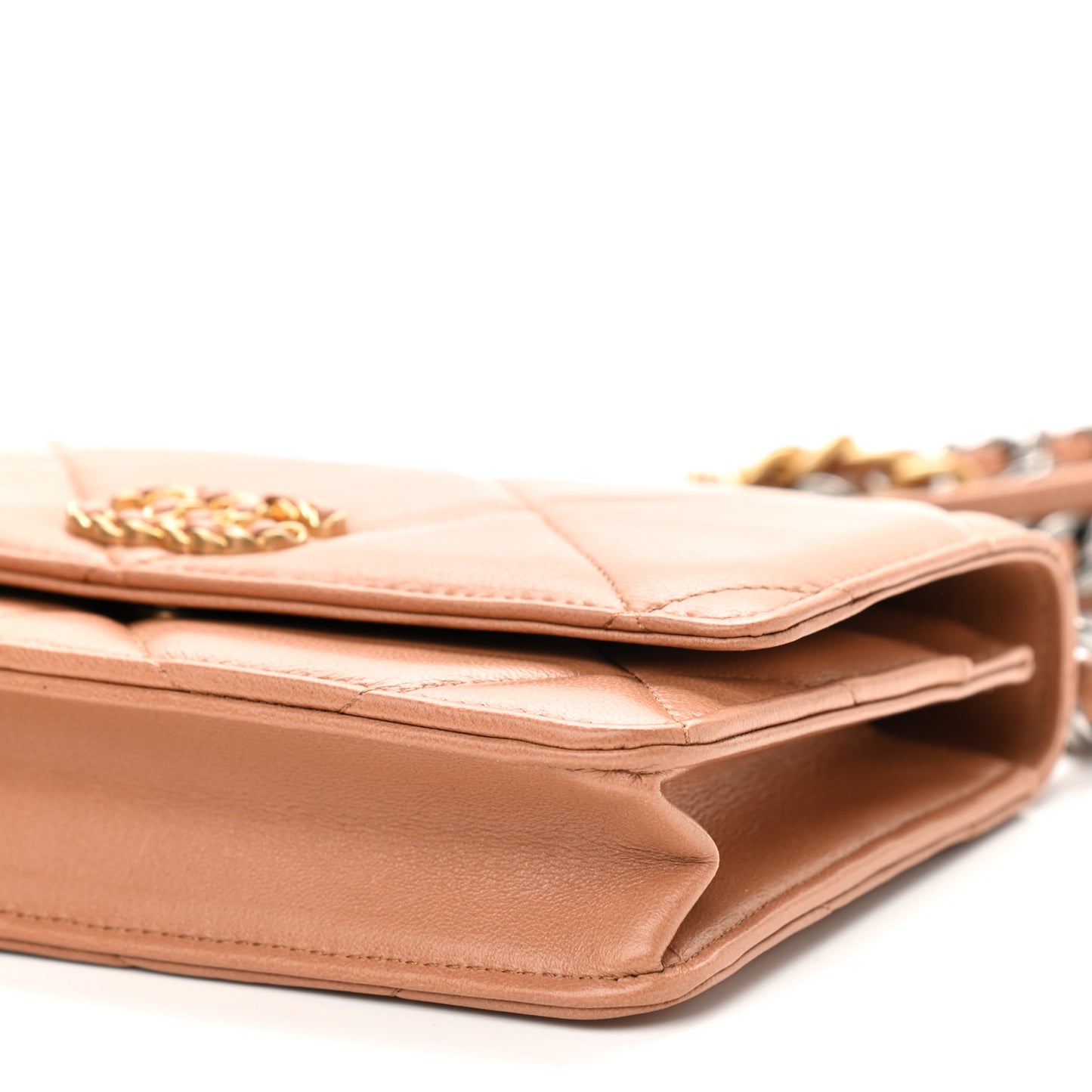 Lambskin Quilted Chanel 19 Wallet On Chain WOC Brown