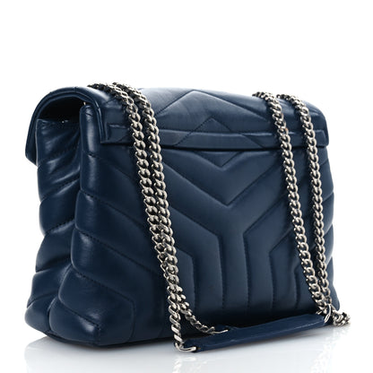 Saint Laurent Calfskin Y Quilted Monogram Small Loulou Chain Satchel Navy 2 of 18