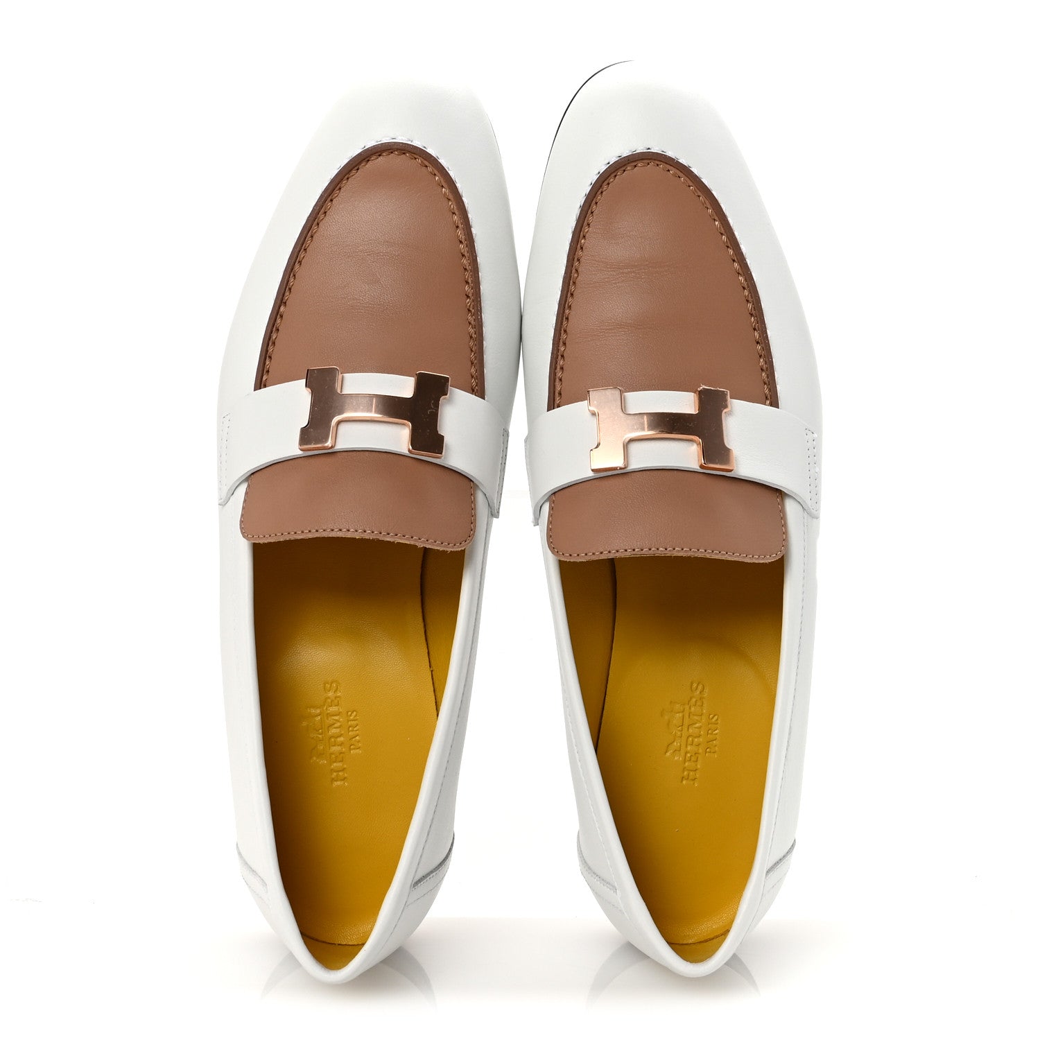 Hermes Calfskin Womens Paris Loafers 37.5 White Bois De Santal 2 of 10
