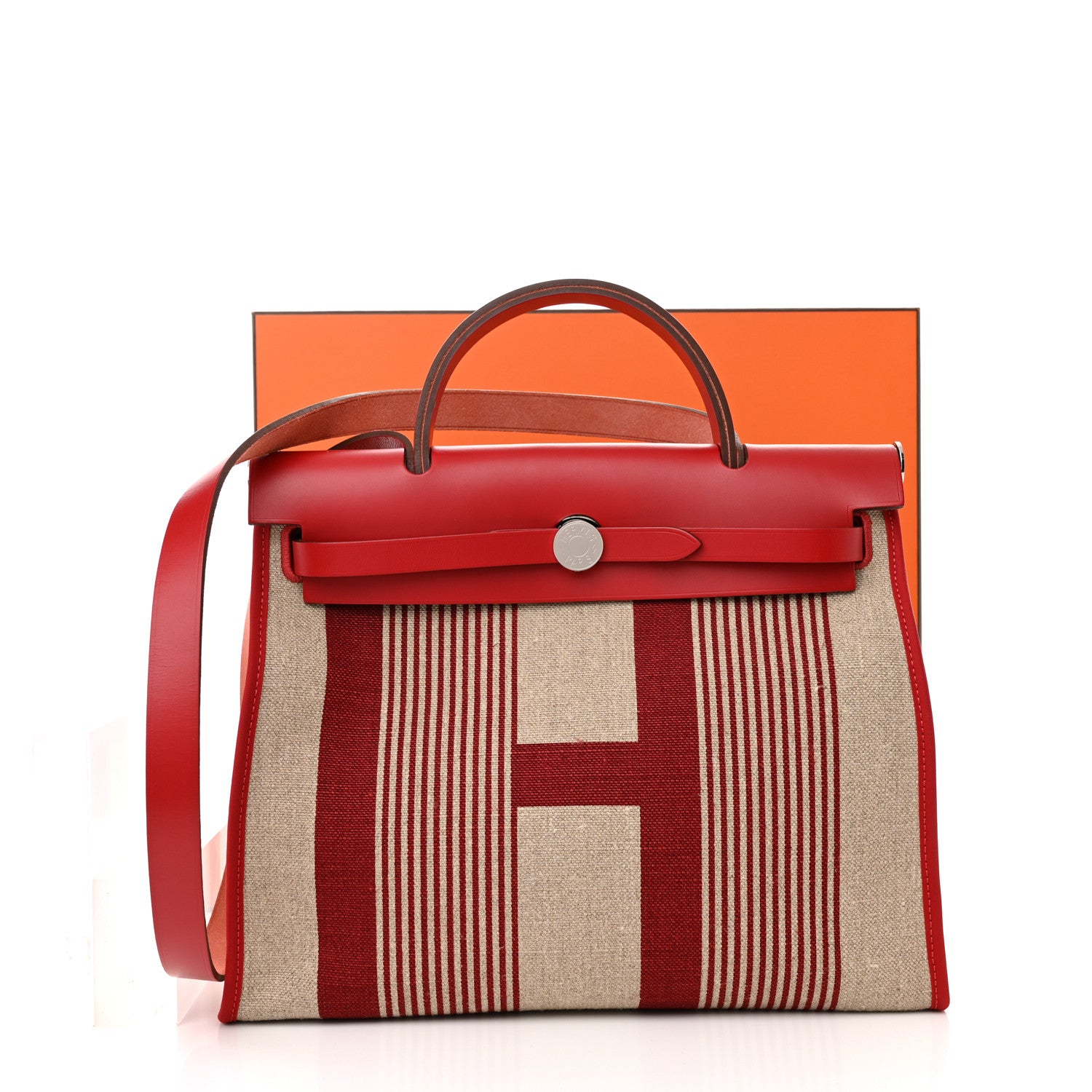 Hermes Vache Hunter Toile H Vibration Herbag Zip 31 PM Bordeaux Ficelle Rouge Piment 12 of 12