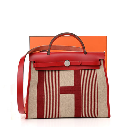 Hermes Vache Hunter Toile H Vibration Herbag Zip 31 PM Bordeaux Ficelle Rouge Piment 12 of 12