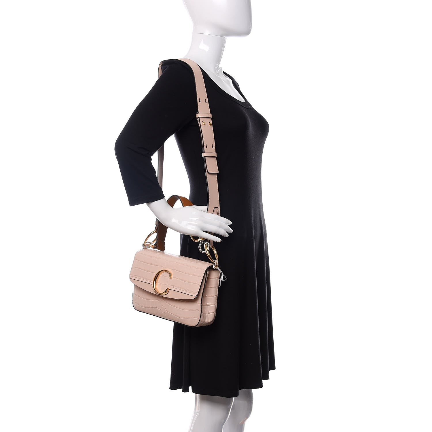Chloe Calfskin Crocodile Embossed Small C Double Carry Cement Pink 2 of 10