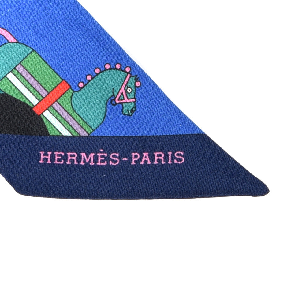 Hermes Silk Rocabar Twilly Bleu Royal Jaune Vert 3 of 4