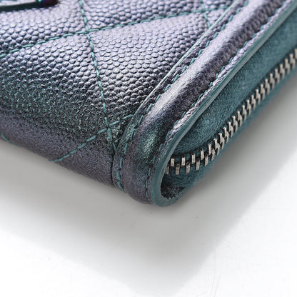 Chanel Iridescent Caviar Quilted Medium Filigree Zip Around Wallet Dark Turquoise 6 of 11