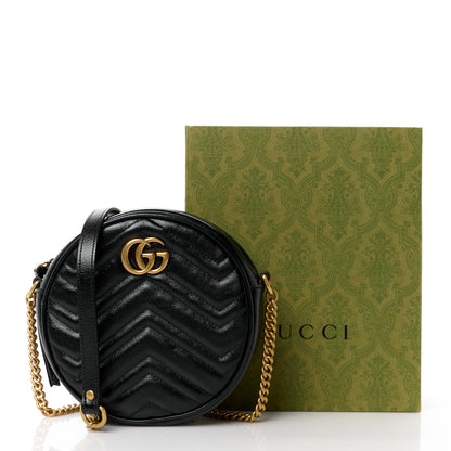 Gucci Azalea Calfskin Matelasse Heart Mini GG Marmont Round Shoulder Bag Black 12 of 12