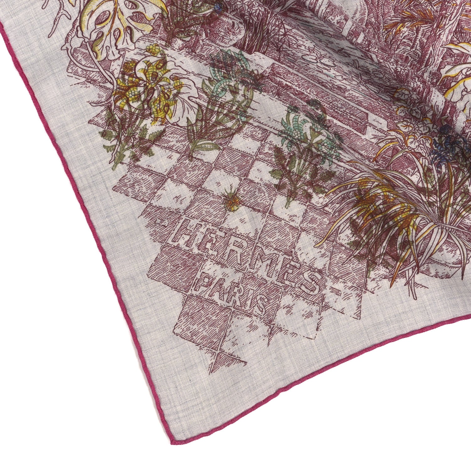 Hermes Cashmere Silk Le Jardin De Leila Au Bloc Shawl 140 Gris