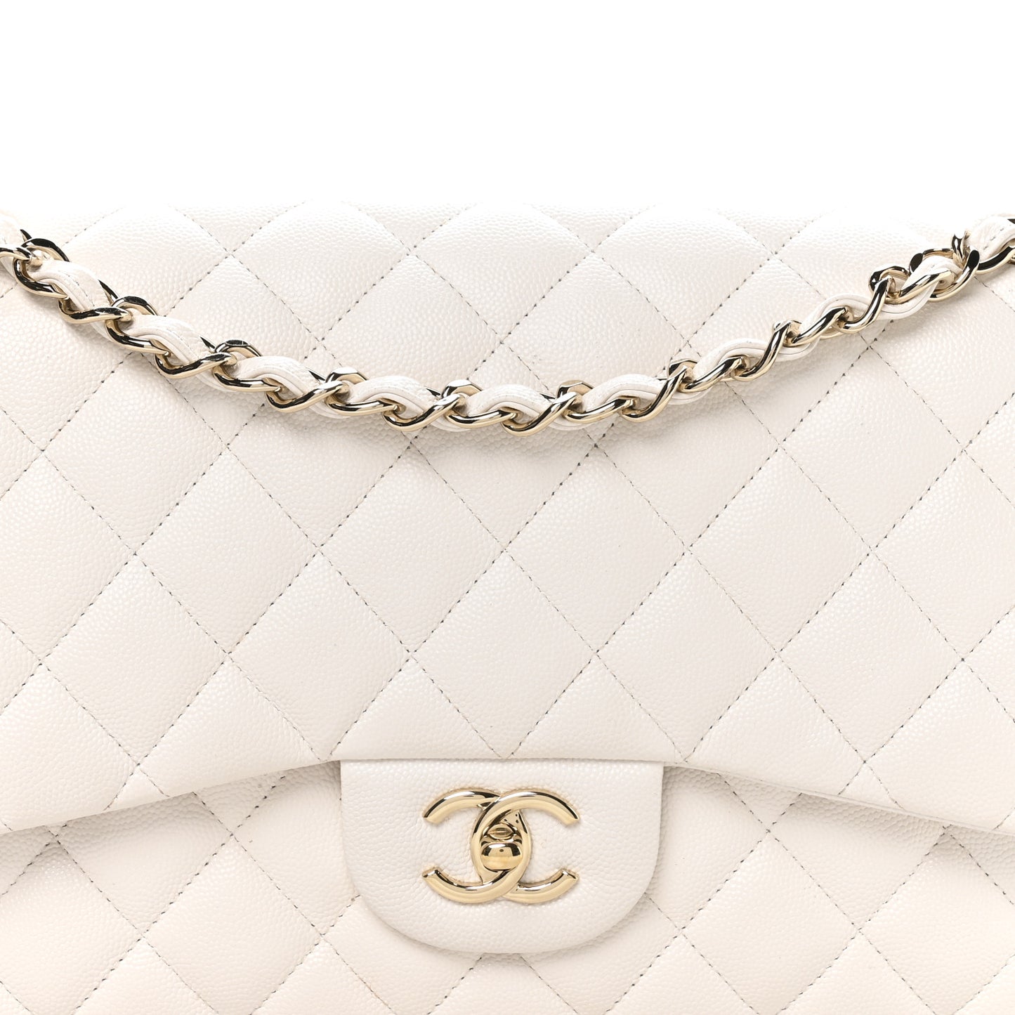 Caviar Quilted Jumbo Double Flap White