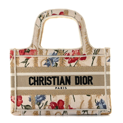 Christian Dior Canvas Embroidered Hibiscus Printed Mini Book Tote Beige Multicolor 1 of 9
