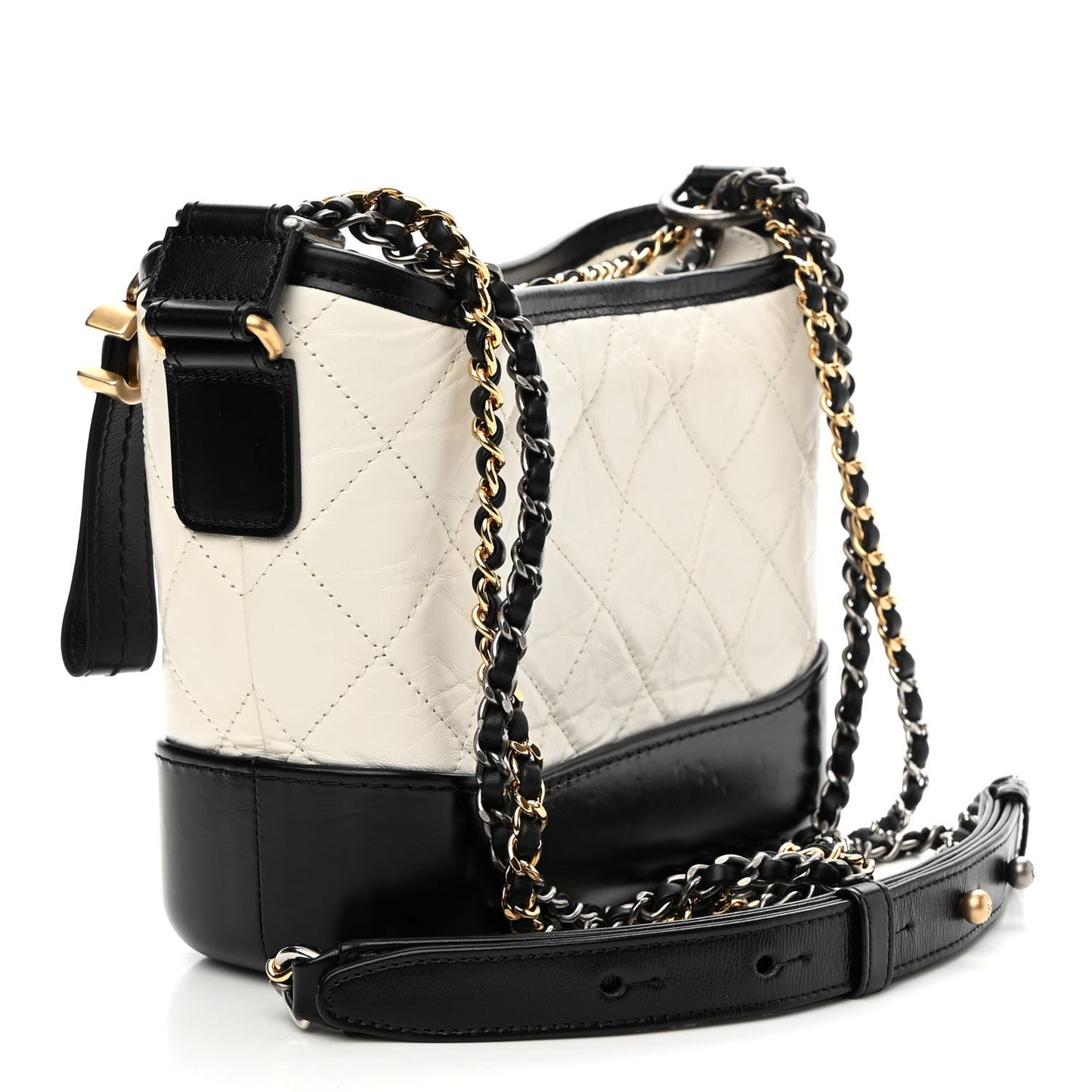 Aged Calfskin Quilted Small Gabrielle Hobo Black White