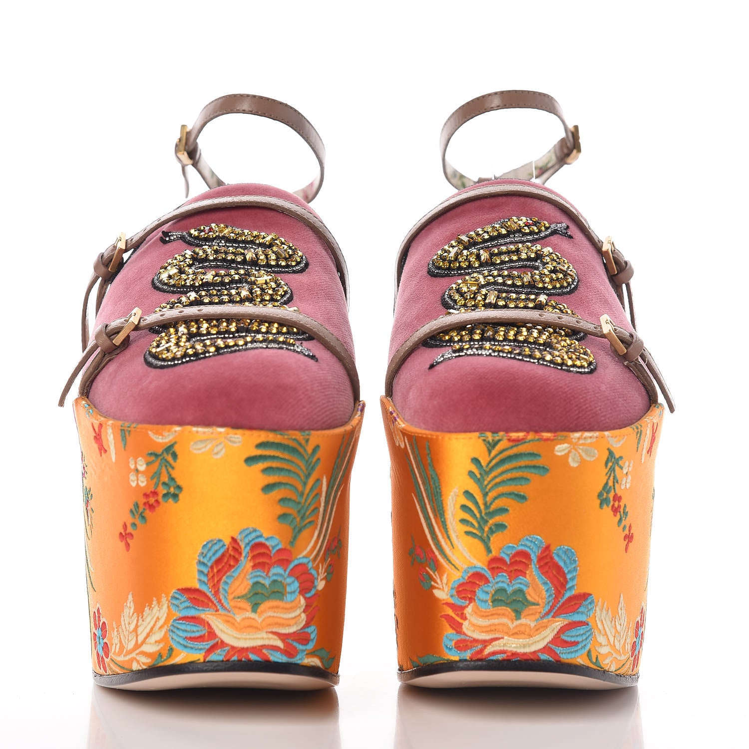 Gucci Velvet Silk Embellished Platform Detachable Slide 37 Tibet Red 5 of 16