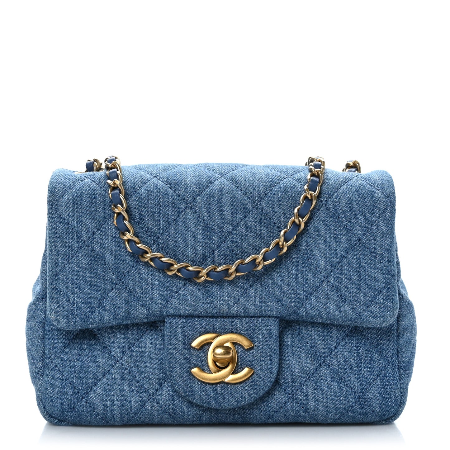 Denim Quilted Mini Pearl Crush Flap Blue