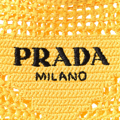 Prada Yarn Raffia Effect Crochet Logo Embroidered Tote Bag Giallo 9 of 11
