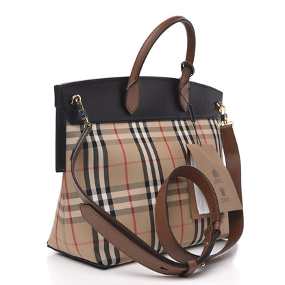Burberry Calfskin Vintage Check Small Society Top Handle Bag Archive Beige Black 3 of 10